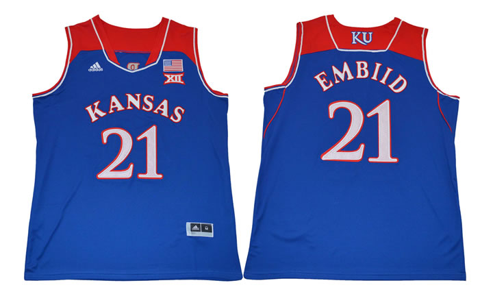 Kansas Jayhawks 21 Joel Embiid Blue College Basketball Stitched NBA Jersey