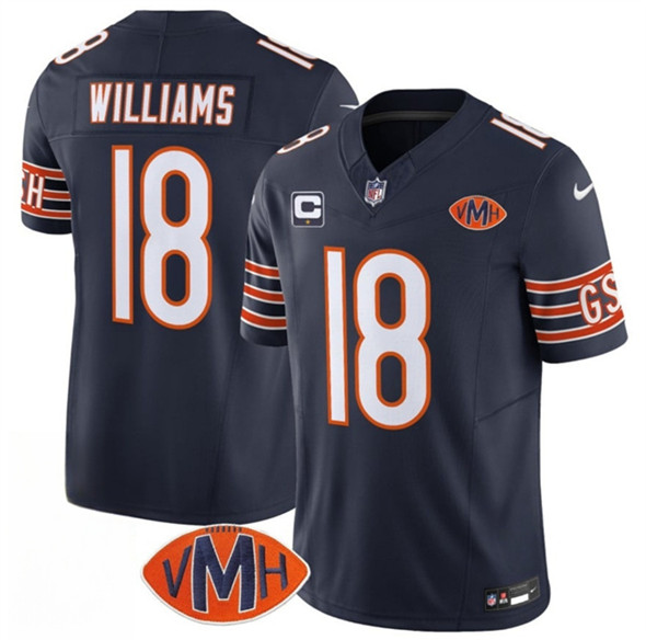 Men's Chicago Bears #18 Caleb Williams Navy 2025 F.U.S.E. With 1-Star C Patch And VMH Patch Vapor Untouchable Limit...
