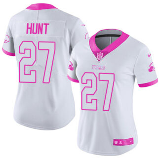 Nike Cleveland Browns #27 Kareem Hunt White/Pink Women’s Stitched NFL Limited Rush Fashion Jersey