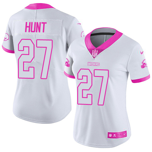 Nike Cleveland Browns #27 Kareem Hunt White/Pink Women’s Stitched NFL Limited Rush Fashion Jersey