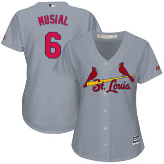 St.Louis Cardinals #6 Stan Musial Grey Road Women’s Stitched MLB Jersey