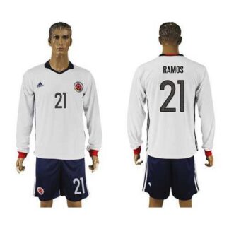 Colombia #21 Ramos Away Long Sleeves Soccer Country Jersey