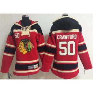 Chicago Blackhawks #50 Corey Crawford Red Sawyer Hooded Sweatshirt Stitched Youth NHL Jersey