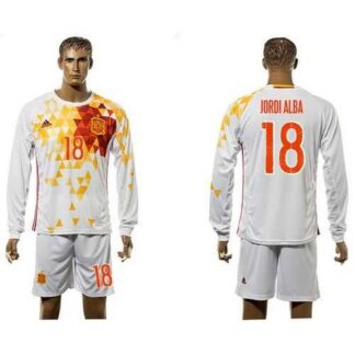 Spain #18 Jordi Alba White Away Long Sleeves Soccer Country Jersey